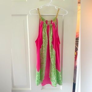 Lily Pulitzer Pink and Green Tank with Gold Chain